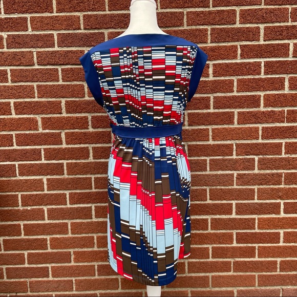 BCBGMaxAzia  70s Retro Dress In Poppy Multi Size Small Red Blue - Picture 3 of 11